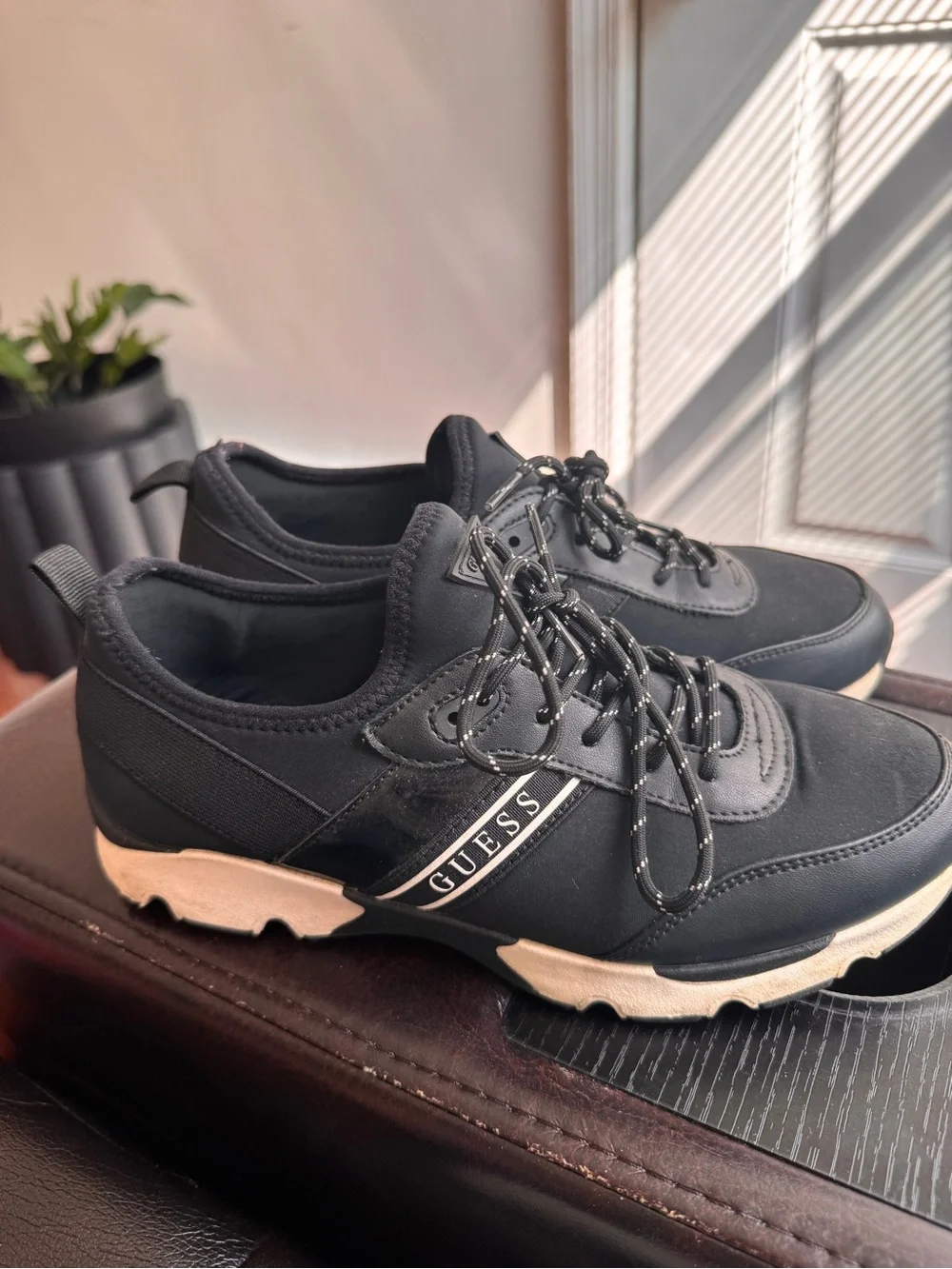 Guess Men's Black Lace-Up Chunky Sneakers with White Accent